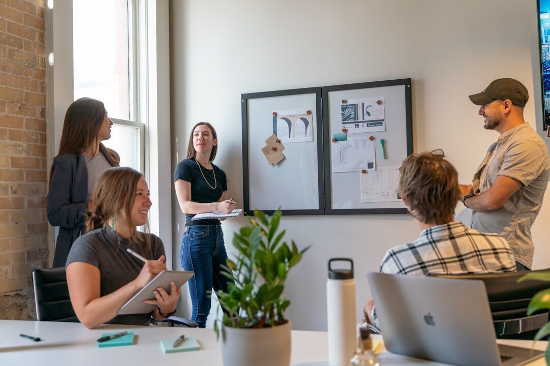 diverse team discussing ideas in office
