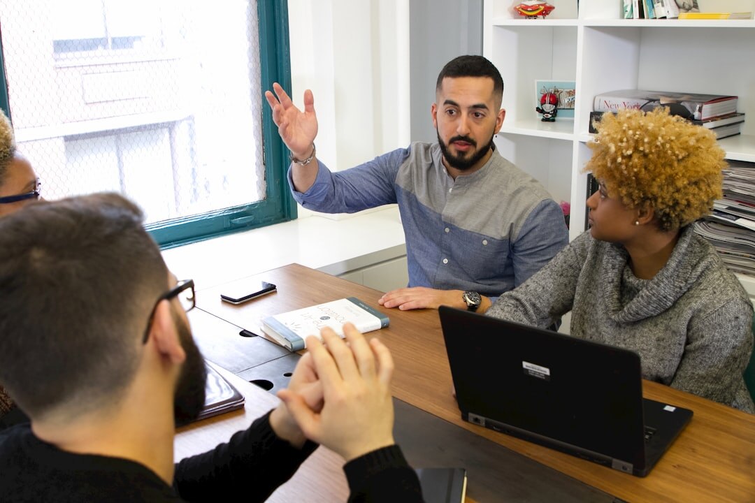 man giving feedback in meeting